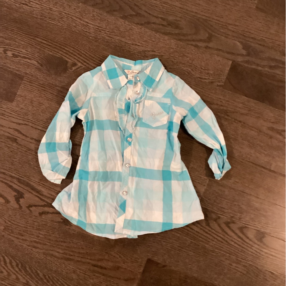 Girls Guess Blue Plaid Shirt